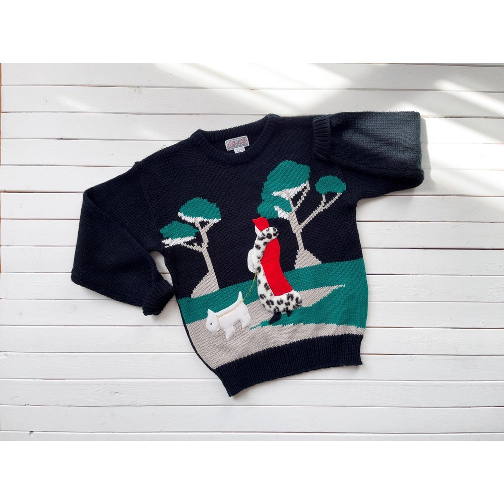 80s 90s vintage Spice of Life flapper dog embroidered novelty sweater